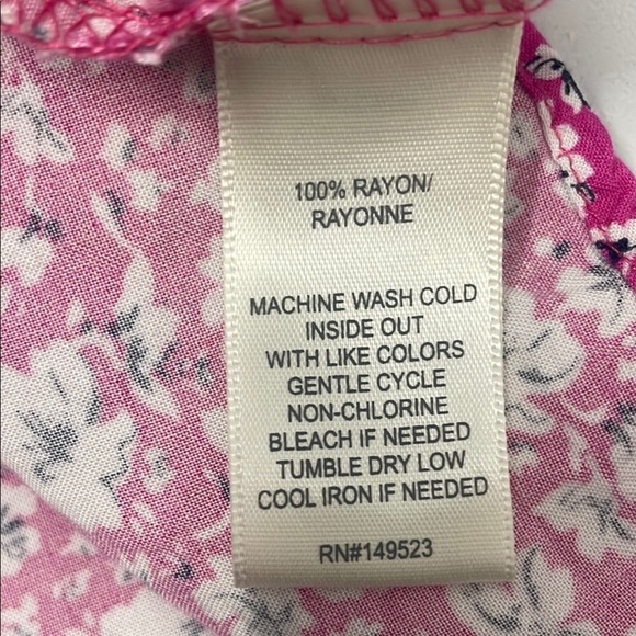 Bohemian Long Sleeve Blouse Pink with White Flowers Ruffles & Tie Front Size M - Picture 5 of 5